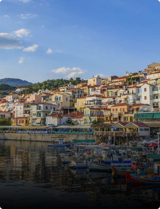 Plomari village and ouzo distillery, south Lesvos